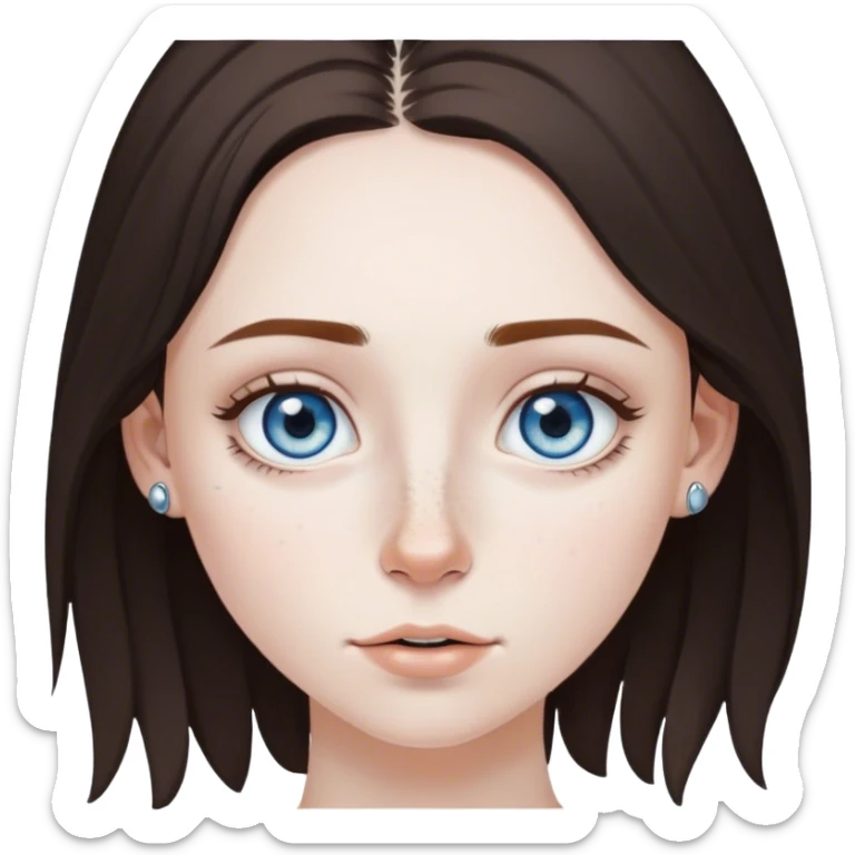 grey blue eyes, freckles, very pale girl. dark brown hair that's starting to go grey. nose ring.  sticker