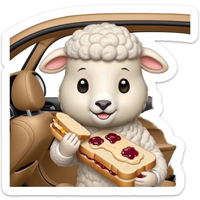 cute baby sheep eating peanut butter and jelly driving in a bmw xi  sticker