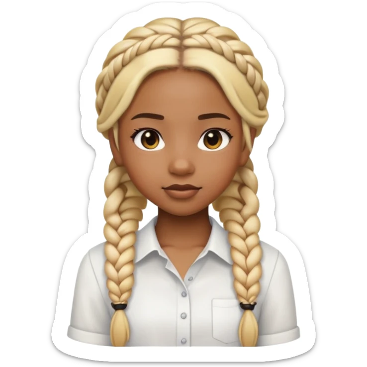 blonde braids, black girl, white shirt, transparent background, emoji sticker