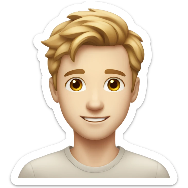 confident smiling boy pale skin light brown hair portrait colorful sticker