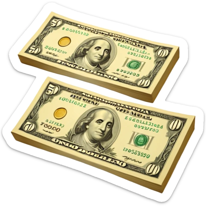 Una miniatura fotorrealista de un billete de cien dólares enrollado elegantemente con un hilo de oro brillante y un pequeño acento de hoja de salvia. Fondo terracota. Estilo: lujo financiero y orgánico sticker