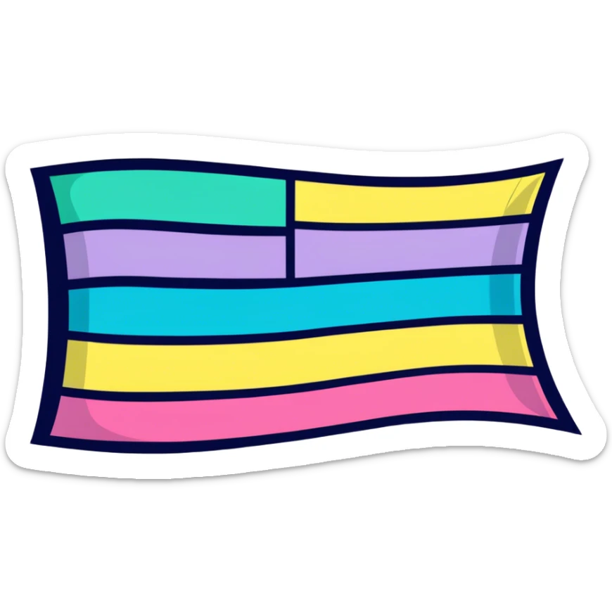 a flag with the colors green pink cyan grey purple dark blue and yellow sticker