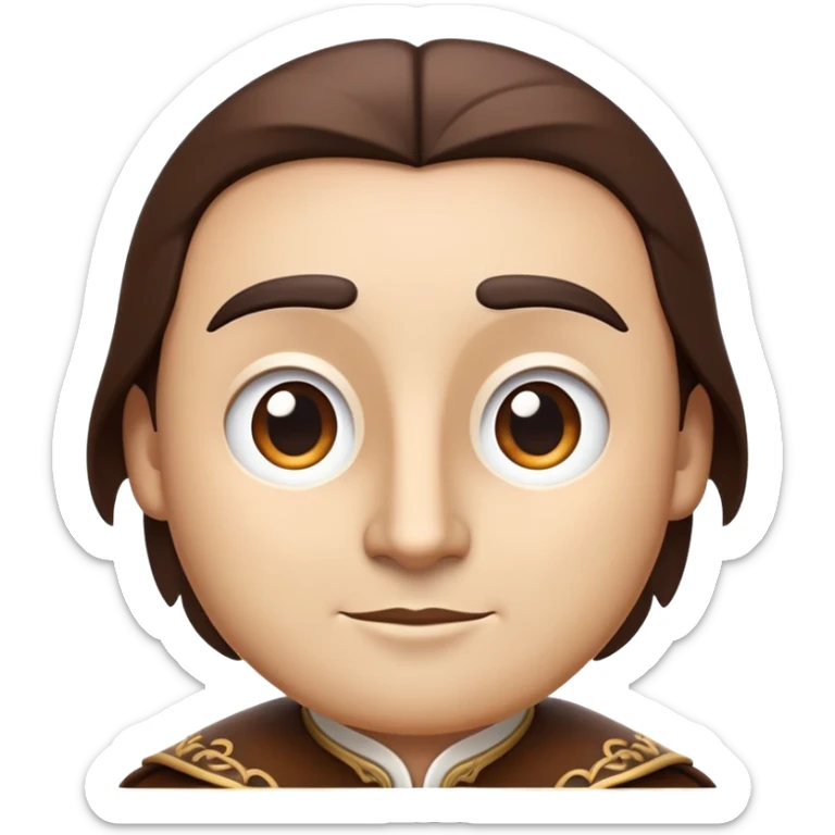 cinematic-noble-brown-and-white-co-portrait-emoji,-poised-and-regal,-with-a-large,-sturdy-build-and-a-beautifully-patterned-hide-of-rich-brown-accented-by-crisp-white-patches,-deep-set-soulful-brown-eyes,-simplified-yet-sharp-and-sophisticated sticker