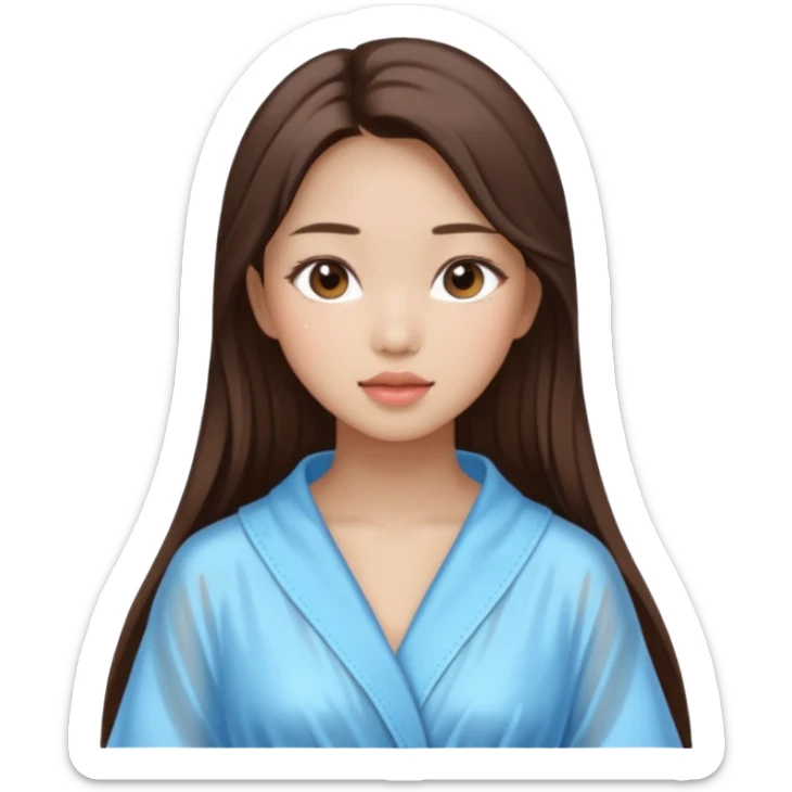 girl aesthetic emoji, asian beautiful make up long brown hair shower clothes sticker