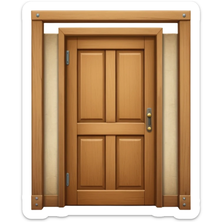 a wooden door that is wide open. The door is not closed, it is open! The door frame is simple and matches the wood tone of the door. sticker