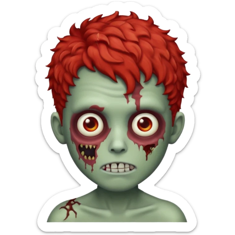 Create an emoji of zombie boy with red and short curly hair sticker