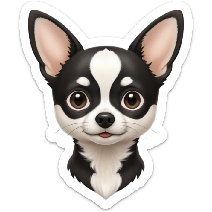 A black and white chihuahua emoji please with a thin white line on the center of head nose pointy sticker