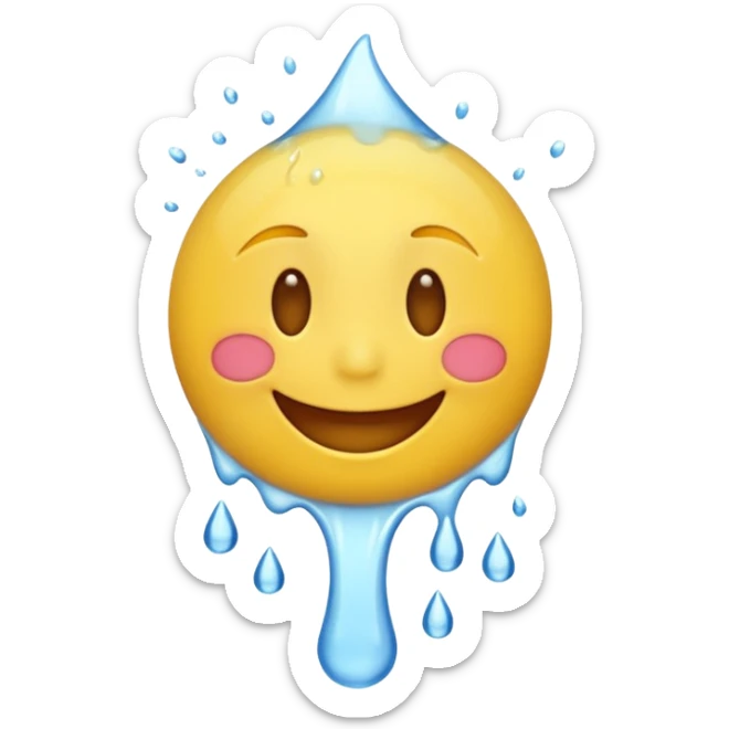 An animation of an emoji showing happy face when water is poured on it sticker