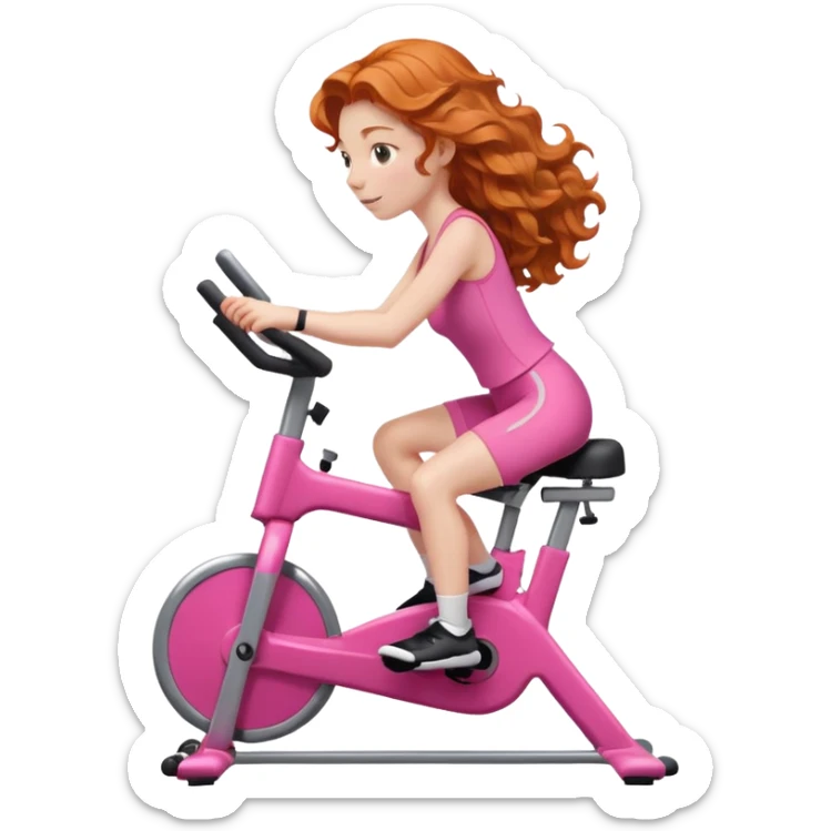 Ginger girl wavy hair riding stationary bike pink outfit sticker