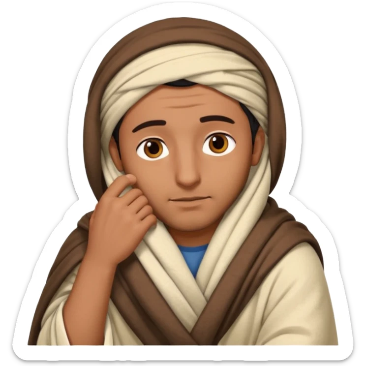 Un arabe haciendo gesto de dormir solo la cabeza y la manta que lleva que sea larga sticker