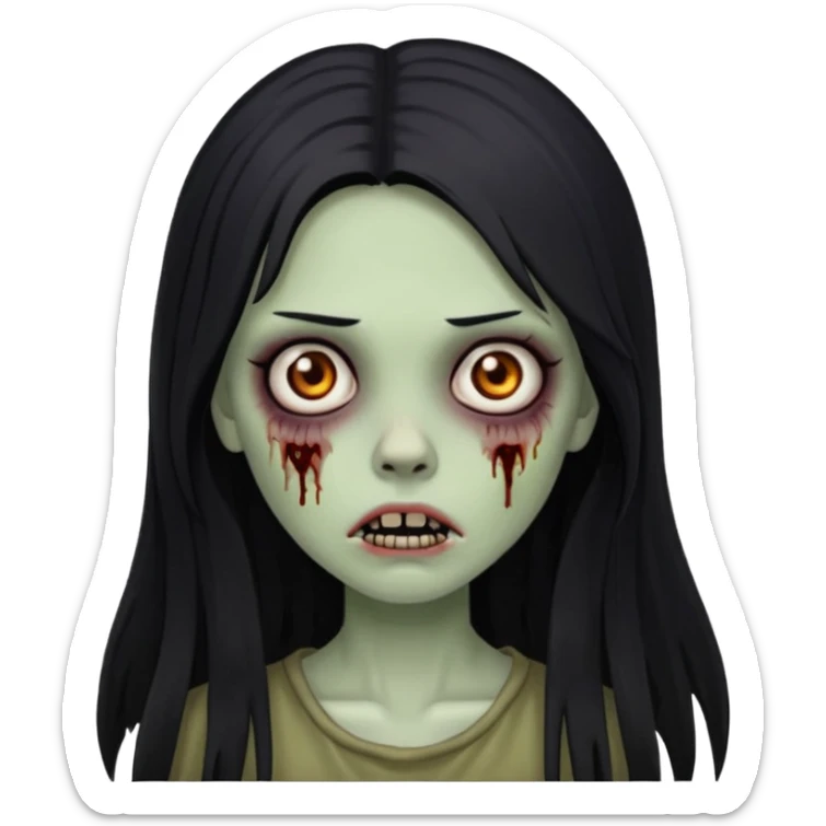 girl zombie with black long hair and franja sticker