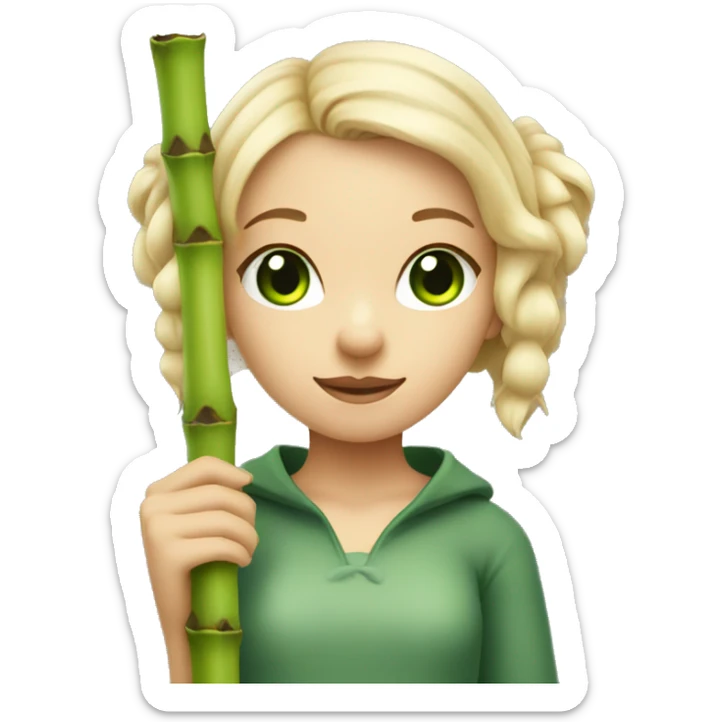 Girl with blonde hair and green eyes and koala ears holding bamboo stick  sticker