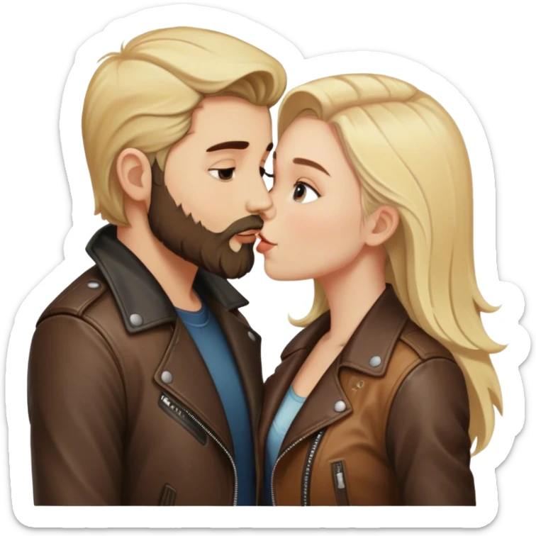 A blonde girl with kissing a brunette boy with a beard and leather jacket  sticker