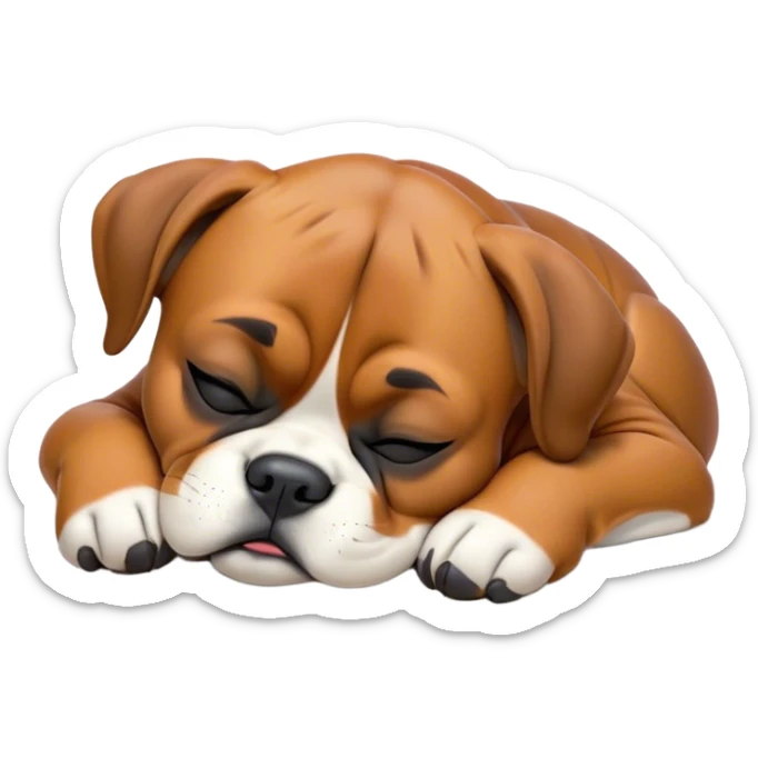 Cinematic cute Sleeping Boxer dog Portrait Emoji, cute and serene, with a stocky, adorable build and a smooth fur, eyes gently closed in peaceful slumber, Simplified yet irresistibly endearing features, highly detailed, glowing with a gentle, dreamy glow, high shine, relaxed and content, stylized with a touch of whimsy, bright and heartwarming, soft glowing outline, capturing the essence of a blissfully sleepy guardian, so comically serene it feels like it could roll out of the screen and snore with adorable charm! sticker