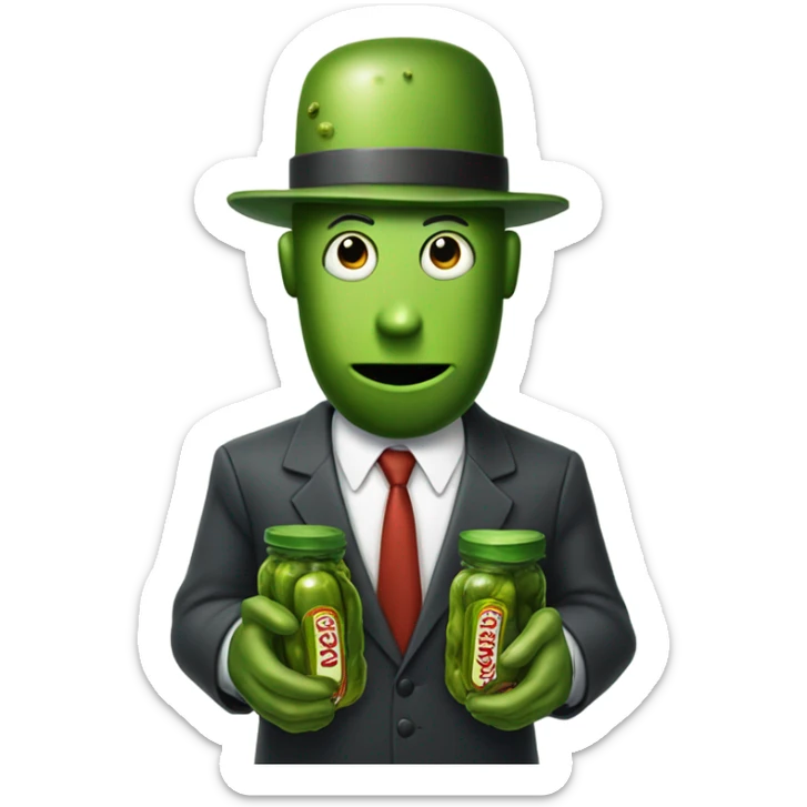 Pickle man wearing a suit holding guns made out of pickles sticker