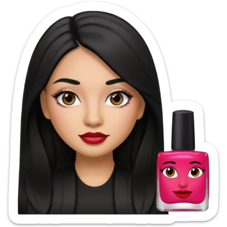 latina girl with straight long hair thats black memoji with nail no lipstick thats a baddie with lashes sticker