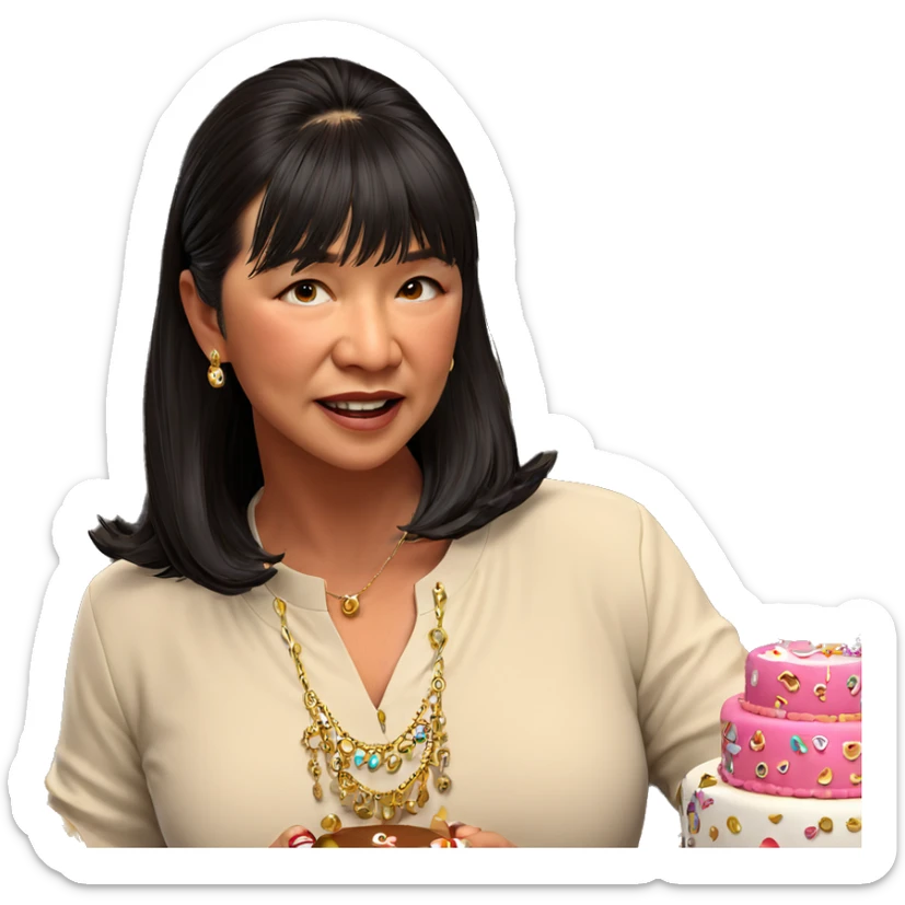 girl with cake and jewelry sticker