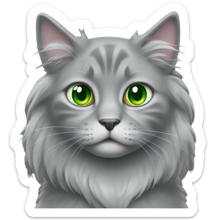 Adult Grey cat green eyes full body long hair sticker