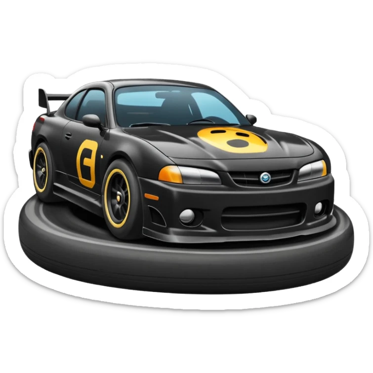 Emoji of a drifting car on a race track with tire smoke sticker