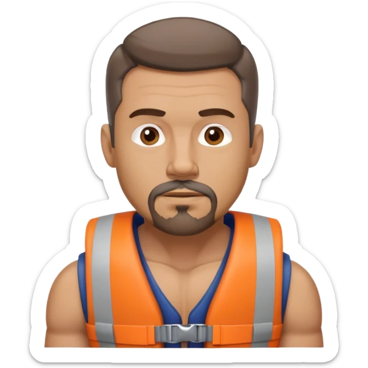 Muscular Man with short brown hair and a gray goatee, lost at sea sticker