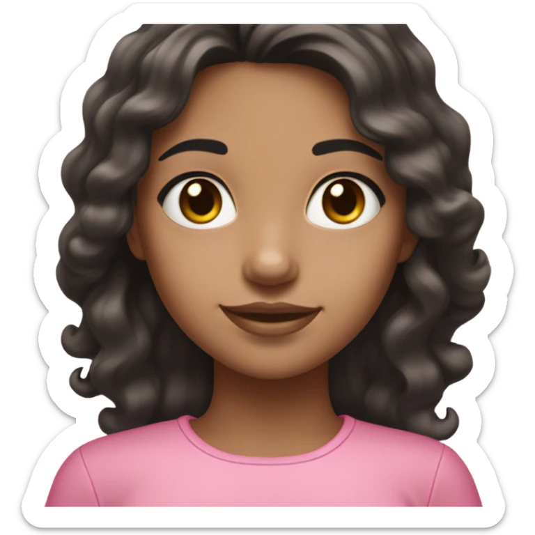 girl with whitish tanish skin brown eyes black wavy hair and pink clothes and acessories sticker