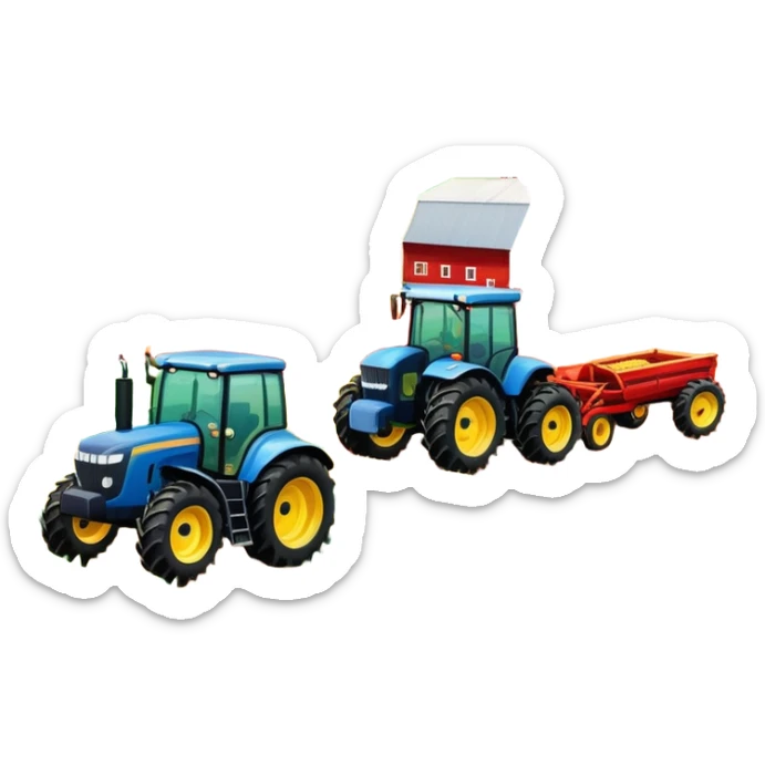 An icon showing tractors in a colorful rural landscape, inspired by Farming Simulator 22. The design features vibrant fields, barns, and crops under a bright sky, with tractors working the land. The peaceful and immersive farming environment is highlighted with a transparent background sticker