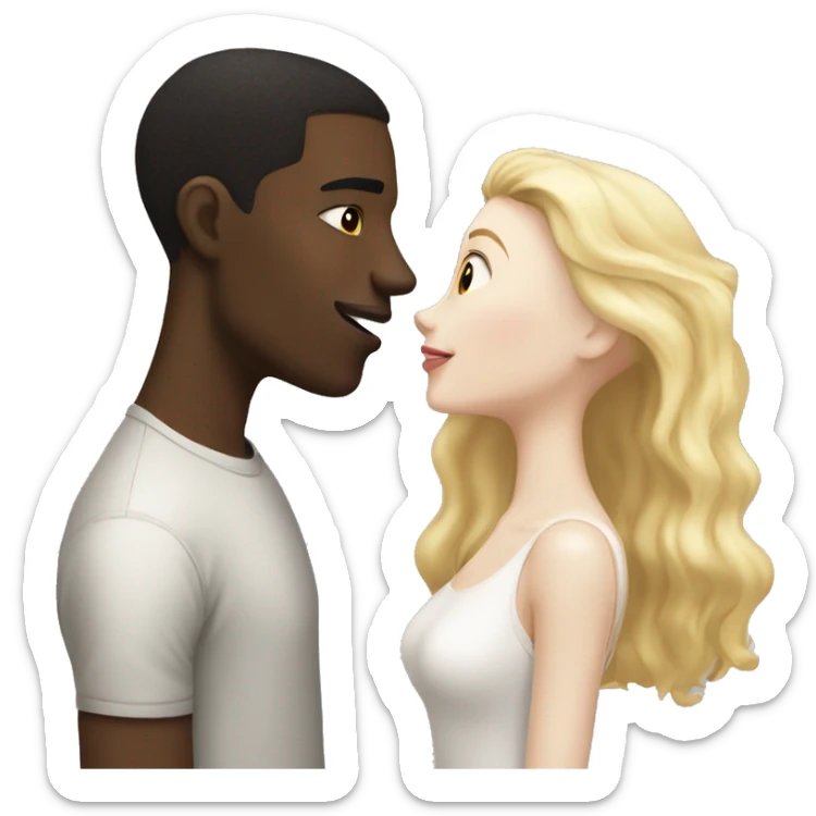 A blonde girl with pale skin kisses a light-skinned black guy with dark hair sticker