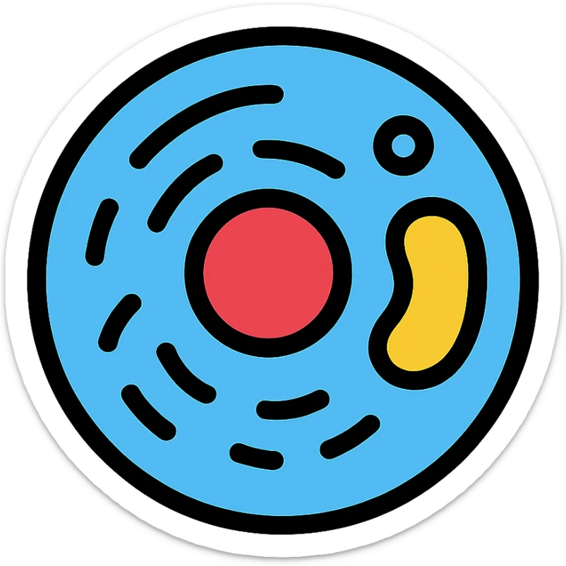 Zelle, deren Inhalt leuchtet in verschiedenen Farben (z. B. blau für Wasser, rot für Proteine, gelb für Lipide). sticker