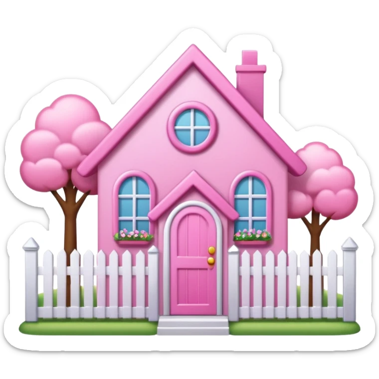 Pretty pink cartoon house a little more realistic like an emoji style sparkly  sticker