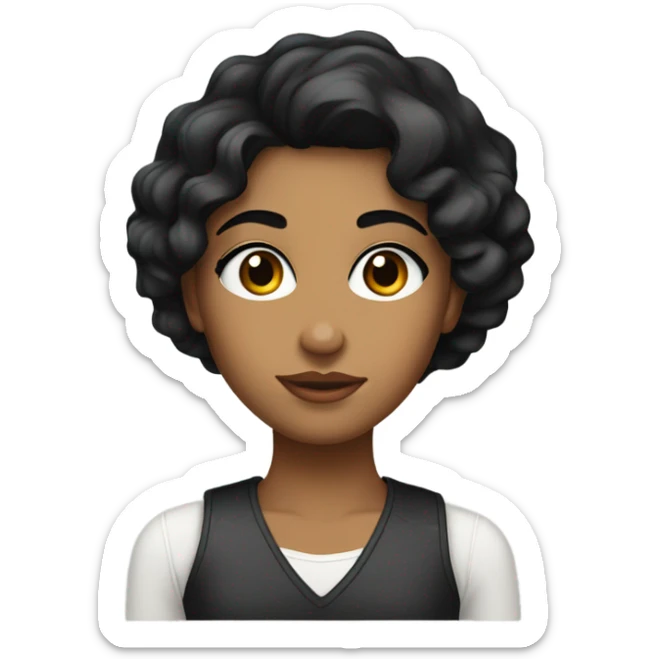 Beautiful girl,Black hair,wavy hairBlack eyes, A girl with curly black hair, tanned skin, wide eyes, thick eyelashes, thick eyebrows, and a beautiful jaw. sticker