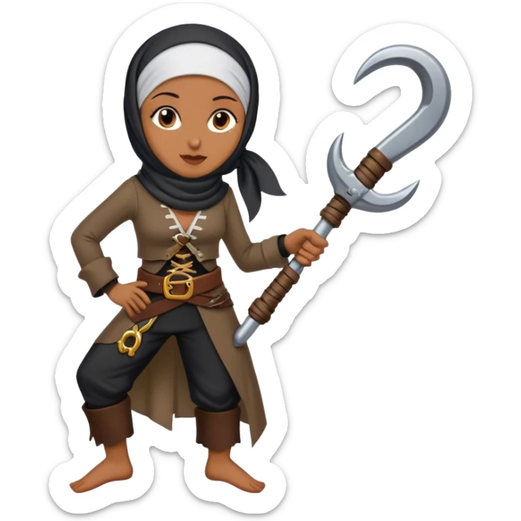 Hijabi woman with only one leg and the other one is amputated pirate hook leg sticker