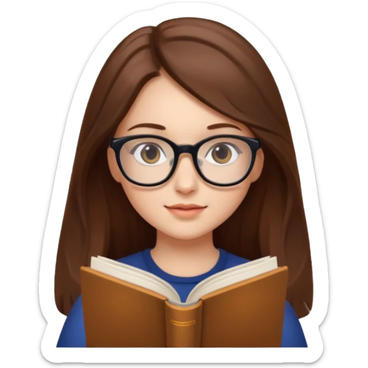 beautiful girl long brown hair, wear glasses, reading a book  sticker