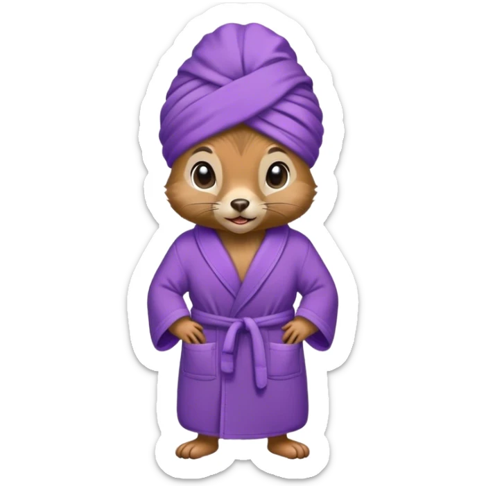 squirrel in purple bathrobe and purple slippers and purple turban sticker