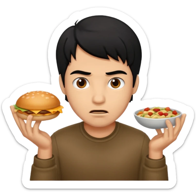 mach mir eine sportliche person mit schwarzen haaren die gerade offensichtlich heißhunger hat. Sie soll määnlich sein sticker