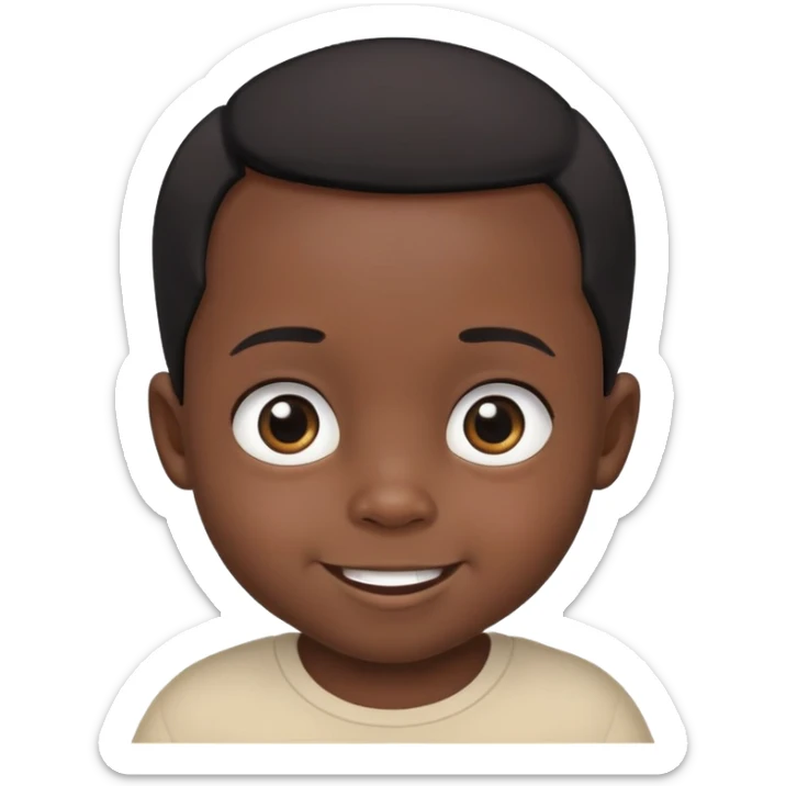 smiling face, toddler boy, African, big eyes, dark skin, black hair, no neck, no body sticker