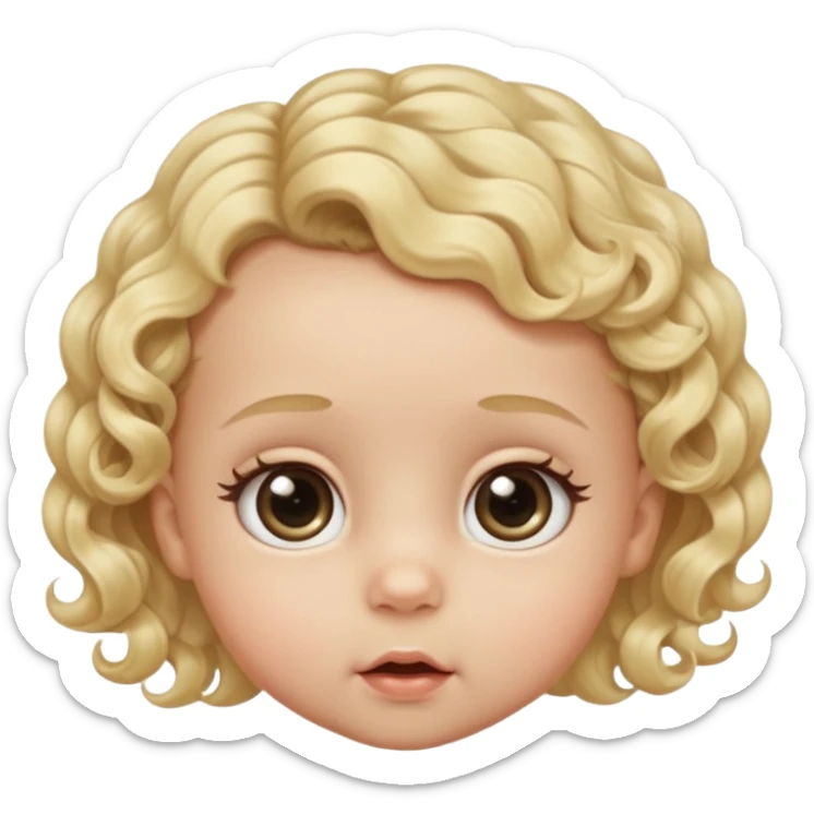 The head of a cherubic infant baby with a single curl tuff of hair and big dreamy eyes and extra long eyelashes sticker