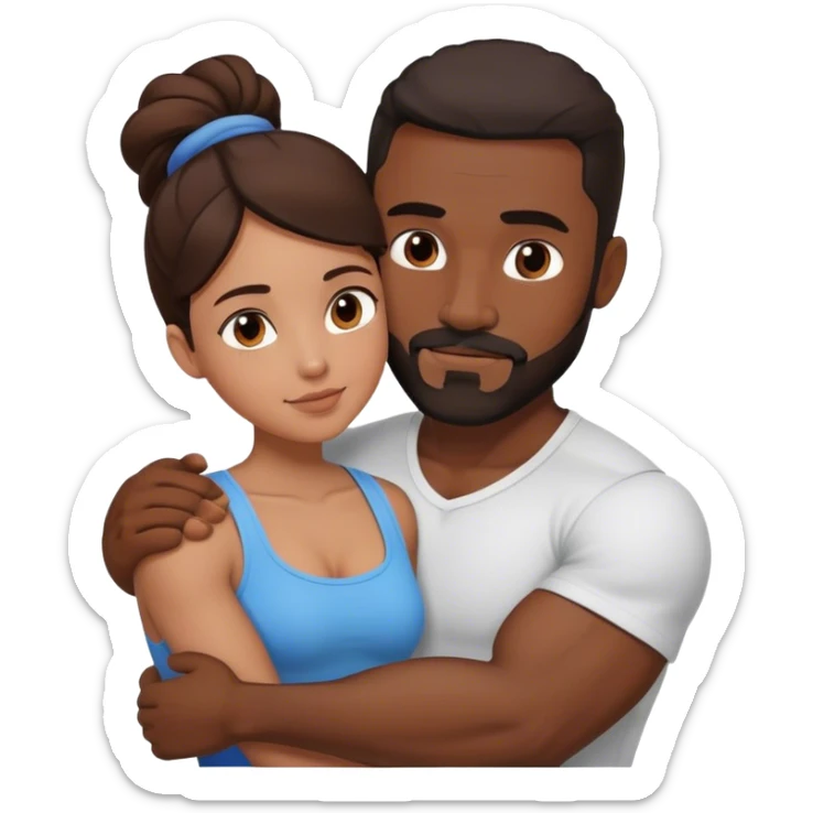 Black man with facial hair and muscles hug small brunette woman sticker