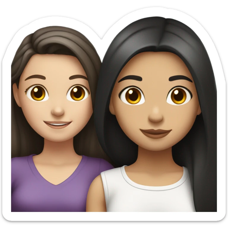White girl with dark brown straight hair and Hispanic girl with black straight hair lesbian couple  sticker