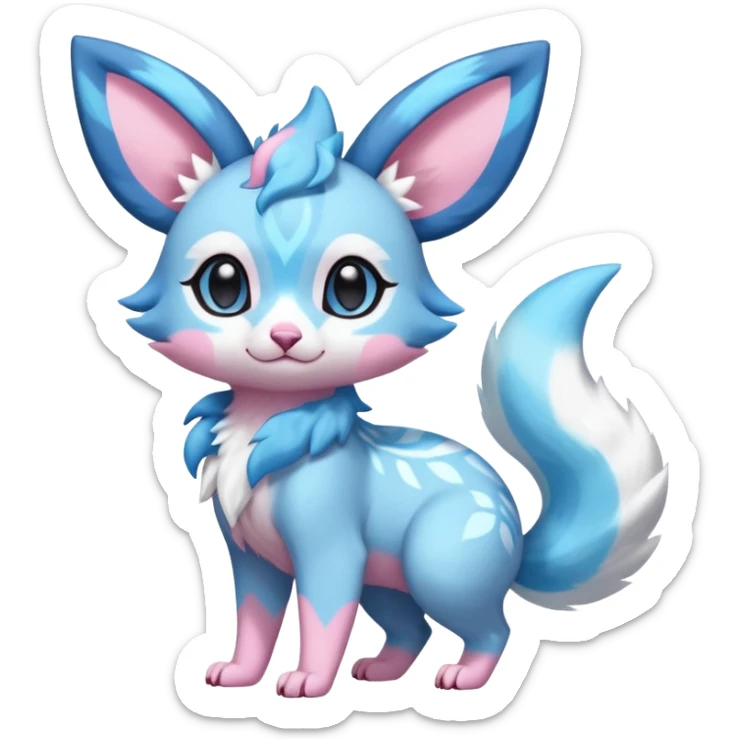 Rare realistic cute adorable epic aesthetic colorful Amaura-Sylveon-Glaceon-Civet-Genet-species-Fakemon-hybrid-creature, with markings, full body sticker