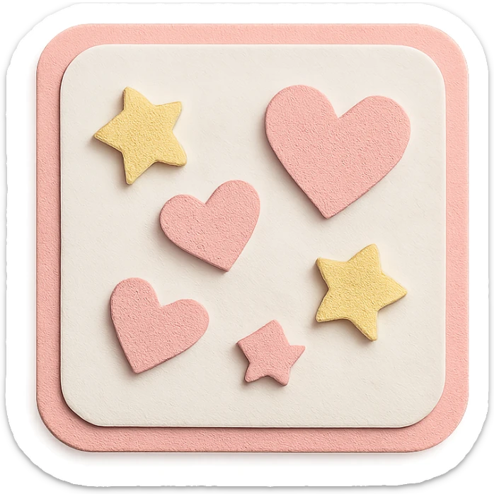 soft pastel kawaii mini heart and star scatter icons with a pink border sticker