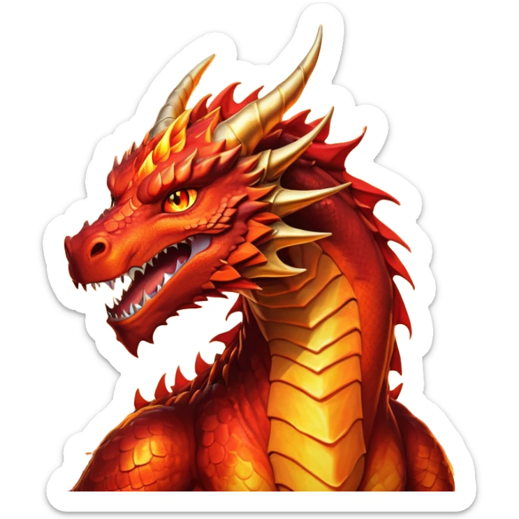 cinematic-noble-fierce-fire-dragon-portrait-emoji,-poised-and-imposing,-with-a-muscular,-scaled-body-ablaze-in-fiery-hues-of-crimson,-molten-orange,-and-molten-gold,-and-intense,-burning-eyes-that-mirror-the-heart-of-a-volcano;-rendered in detail sticker