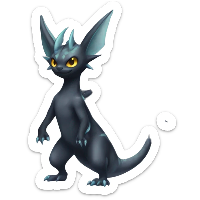 Black Edgy Ethereal Noivern-Vaporeon-Litten with fins as ears full body sticker