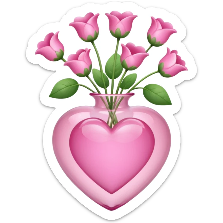 transparent pink heart vase with matching pink heart flowers sticker