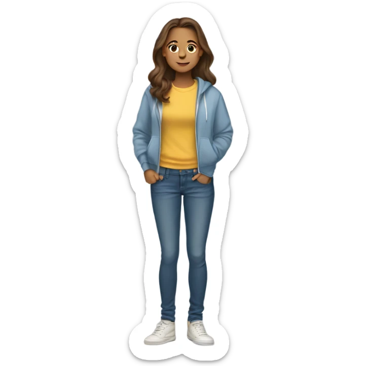 girl with brown hair, brown eyes in full growth in a sweatshirt and jeans sticker
