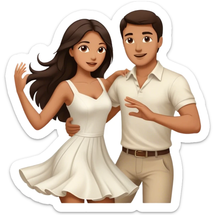 Beautiful woman in 1950’s woman fashion look, white dress, long dark brown hair, balboa couple dance  sticker