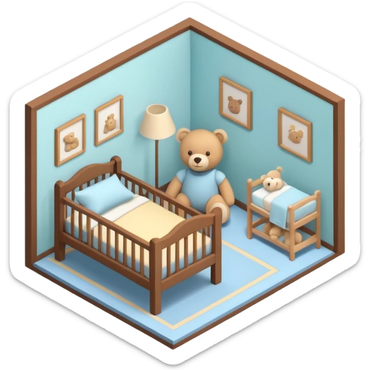 isometric baby room, Cozy baby room with crib and teddy bear sticker