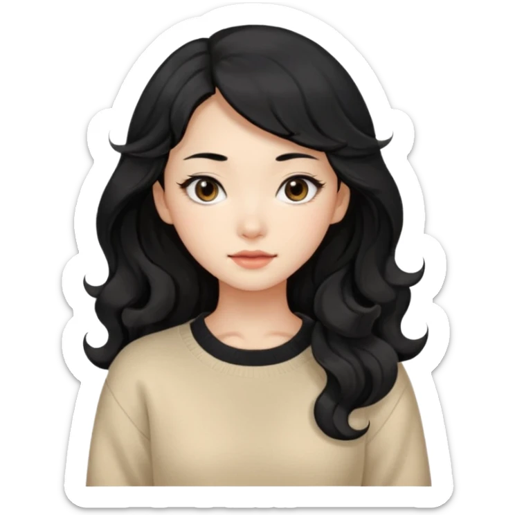 Beautiful girl,Black hair, wavy long hair,Black eyes,Chinese, beige sweater  sticker