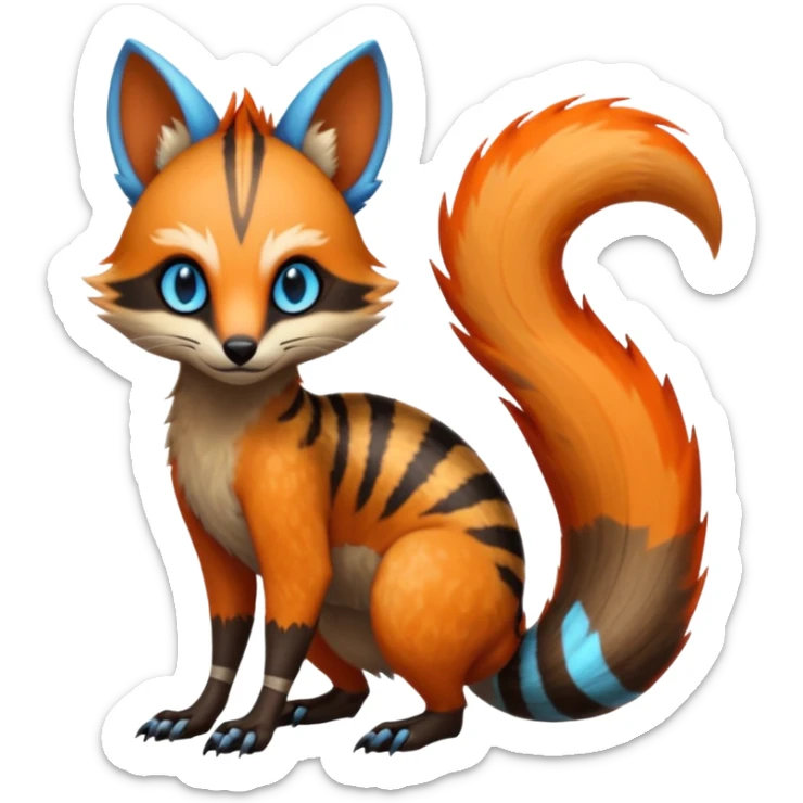 Fiery Wicked Cool Hot Edgy Badass Genet-Numbat-Sergal-Meloetta-Vernid-Civet-Trico-fusion-hybrid-creature sticker