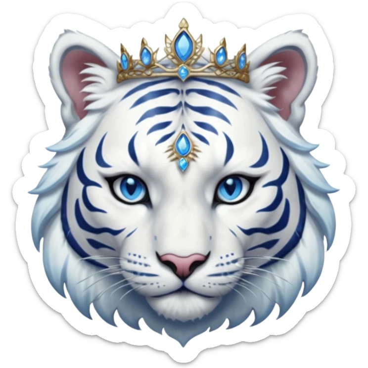 ESO Female white tiger khajiit leader of the umbral rose, blue eyes, blue 'third eye' gem, tiara for leadership ruling sticker