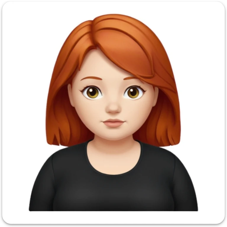 Mujer pelirroja medianamente gordita con el cabello un poco ondulado y lacio, con ropa negra sticker